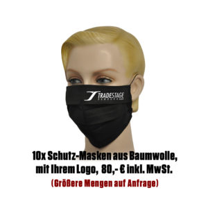 Falt-Schutz-Maske, 10 Stk. schwarz mit Logo aus Baumwolle