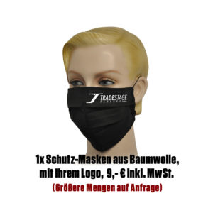 Falt-Schutz-Maske, 1 Stk. schwarz mit Logo aus Baumwolle